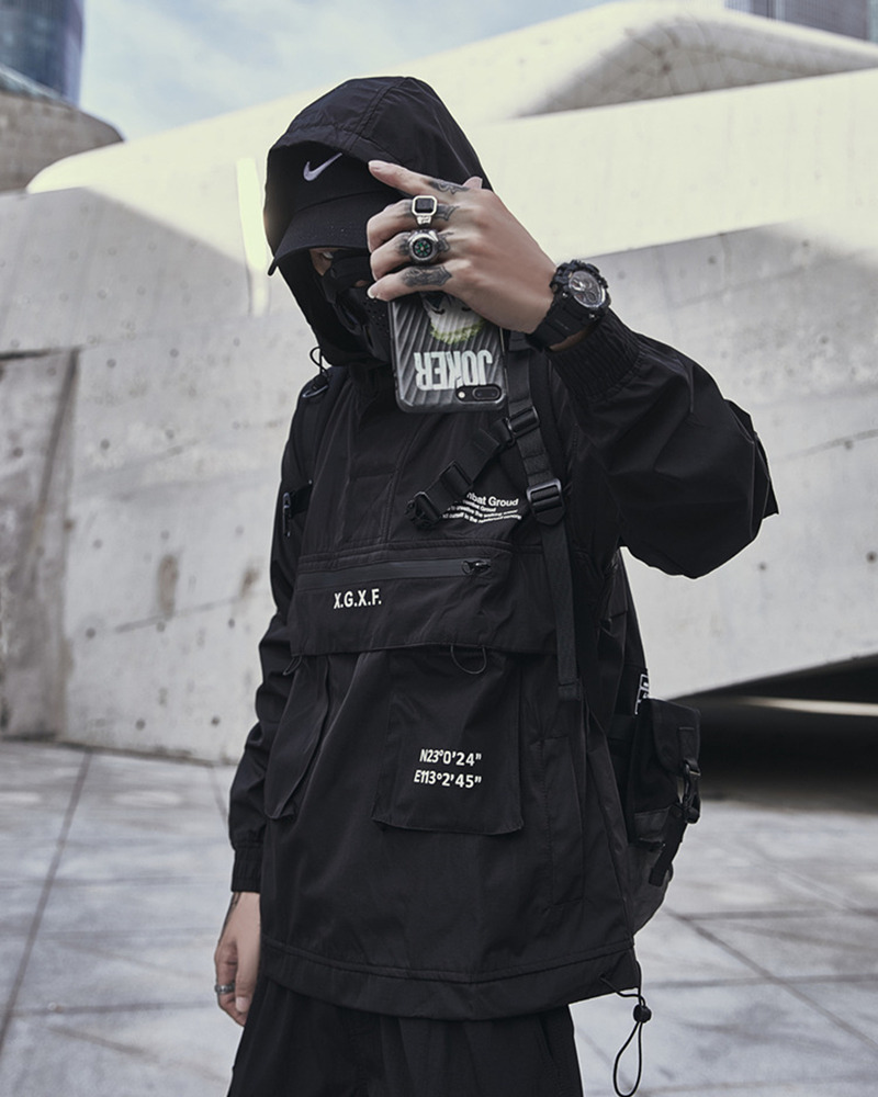 Y2K Grunge Black Techwear Jacket - 90S Fashion, Retro Style, Gothic Y2K, Summer Y2K Outfits
