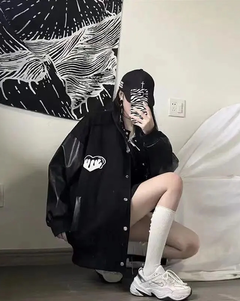 Y2K Grunge Black Varsity Jacket - Retro 90S Fashion, Summer Outfits, And Club Party Style