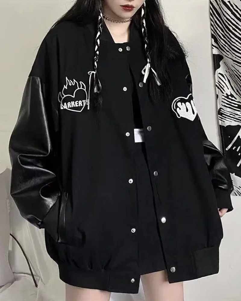 Y2K Grunge Black Varsity Jacket - Retro 90S Fashion, Summer Outfits, And Club Party Style