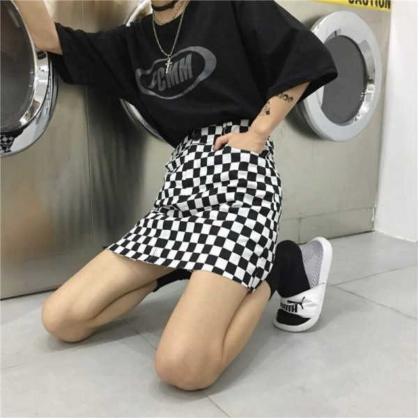 Y2K Grunge Black White Checkered Grid Front Zipper Skirt - 90S Fashion, Retro Style, Y2K Outfit