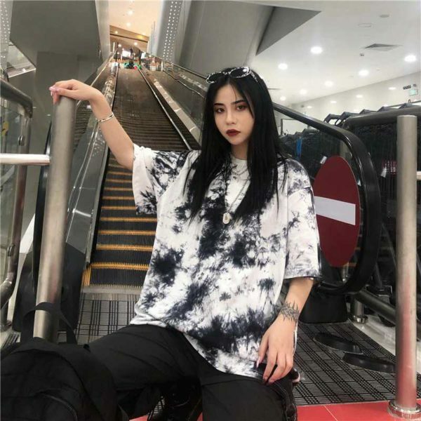 Y2K Grunge Black White Tie Dye Shirt - 90S Fashion, Retro Style, Y2K Summer Outfits