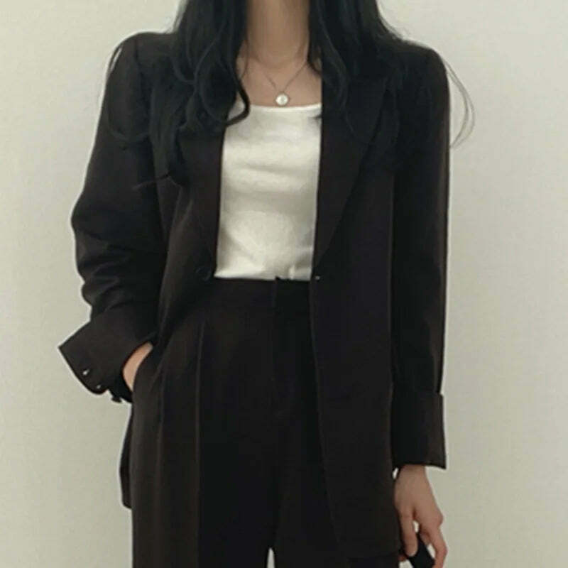 Y2K Grunge Blazer Pant Set - Retro 90S Fashion Long Sleeve 2-Piece Outfit For Women