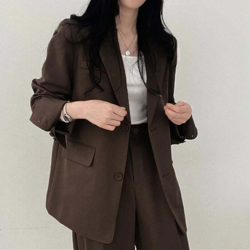 Y2K Grunge Blazer Pant Set - Retro 90S Fashion Long Sleeve 2-Piece Outfit For Women