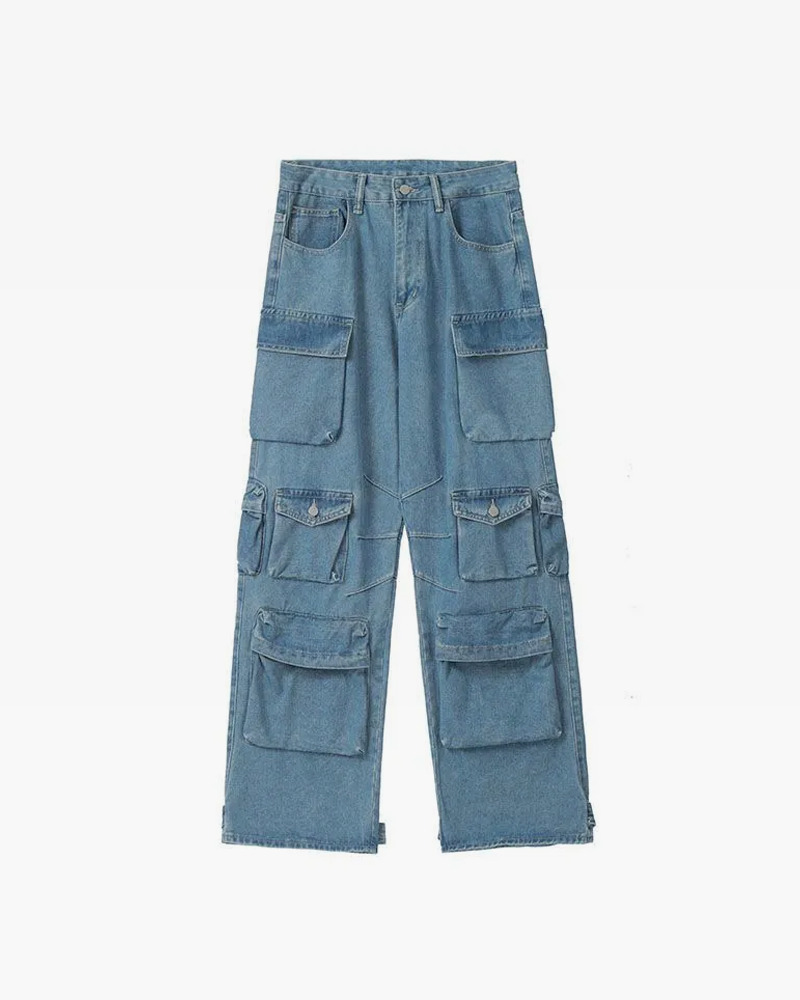 Y2K Grunge Blue Cargo Jeans - Retro 90S Fashion, Summer Y2K Outfits, Hip Hop Style