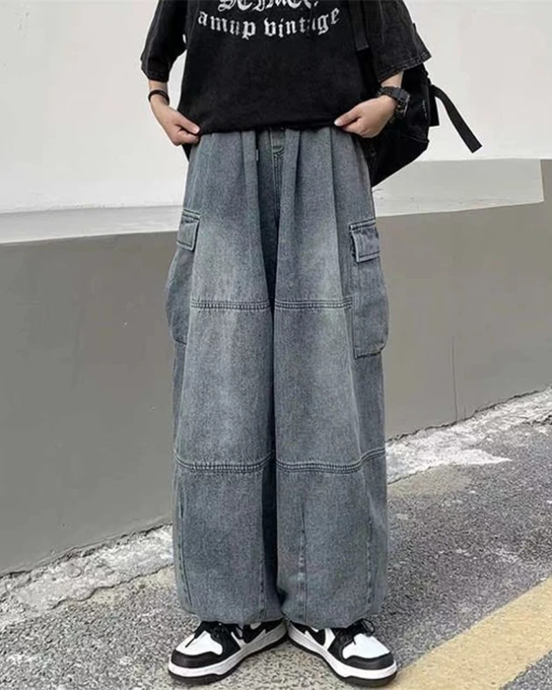 Y2K Grunge Cargo Baggy Jeans - 90S Retro Summer Outfit, Y2K Fashion, Gothic Y2K Style