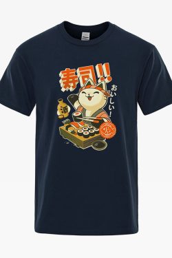Y2K Grunge Cat Sushi Chef Shirt - Retro 90S Summer Outfit, Pastel Goth, Y2K Fashion Top
