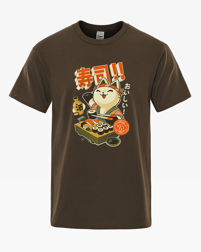 Y2K Grunge Cat Sushi Chef Shirt - Retro 90S Summer Outfit, Pastel Goth, Y2K Fashion Top
