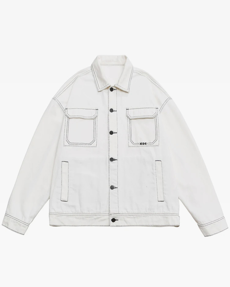 Y2K Grunge Contrast Stitch Jacket - 90S Fashion, Retro Style, Y2K Summer & Party Outfits