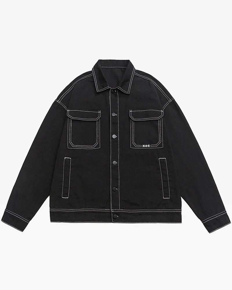 Y2K Grunge Contrast Stitch Jacket - 90S Fashion, Retro Style, Y2K Summer & Party Outfits