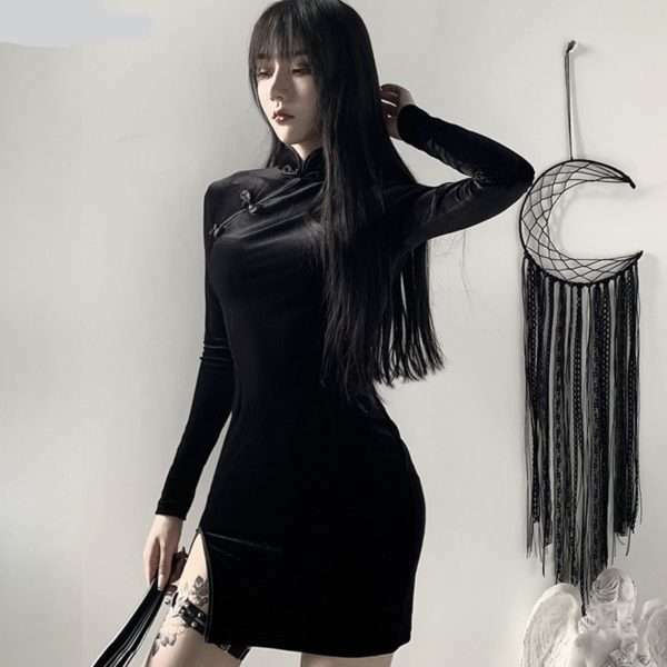 Y2K Grunge Dark Solid Vintage Dress - 90S Fashion, Retro Style, Y2K Summer & Party Outfits