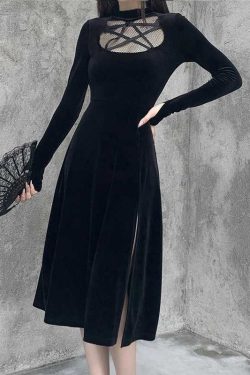 Y2K Grunge Dark Velvet Dress - Retro 90S Fashion, Summer Party, Club & Popstar Outfits