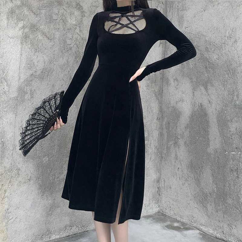 Y2K Grunge Dark Velvet Dress - Retro 90S Fashion, Summer Party, Club & Popstar Outfits