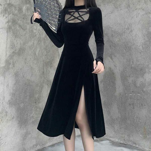 Y2K Grunge Dark Velvet Dress - Retro 90S Fashion, Summer Party, Club & Popstar Outfits