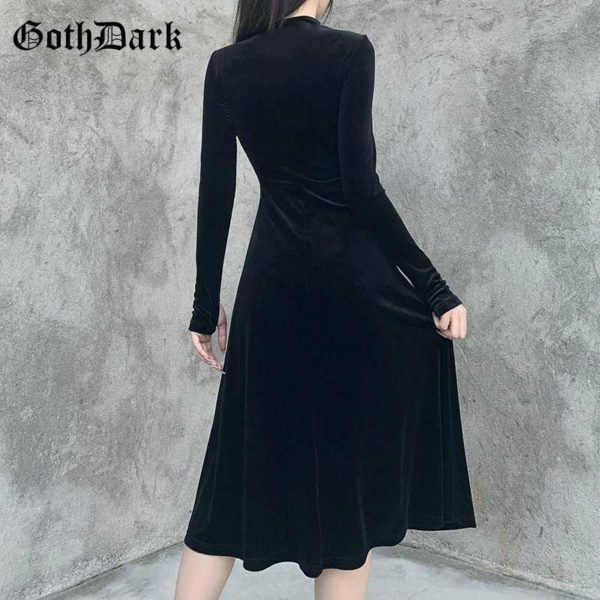 Y2K Grunge Dark Velvet Dress - Retro 90S Fashion, Summer Party, Club & Popstar Outfits