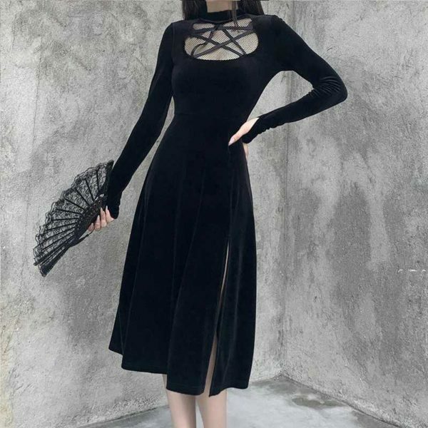 Y2K Grunge Dark Velvet Dress - Retro 90S Fashion, Summer Party, Club & Popstar Outfits
