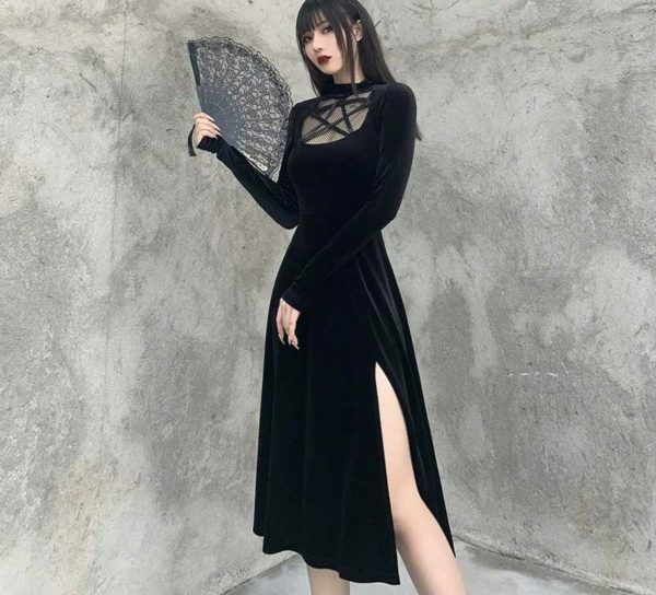 Y2K Grunge Dark Velvet Dress - Retro 90S Fashion, Summer Party, Club & Popstar Outfits