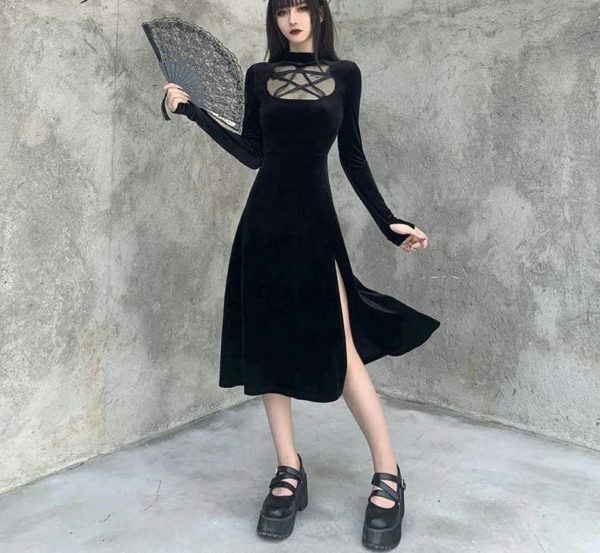Y2K Grunge Dark Velvet Dress - Retro 90S Fashion, Summer Party, Club & Popstar Outfits