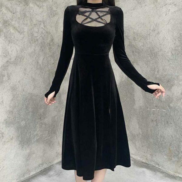 Y2K Grunge Dark Velvet Dress - Retro 90S Fashion, Summer Party, Club & Popstar Outfits