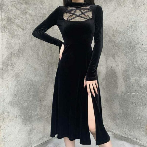 Y2K Grunge Dark Velvet Dress - Retro 90S Fashion, Summer Party, Club & Popstar Outfits