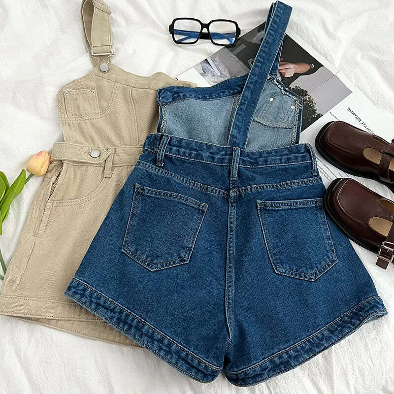 Y2K Grunge Denim Jumpsuit - Retro 90S One-Shoulder Wide Leg Pants, Cool Summer Streetwear