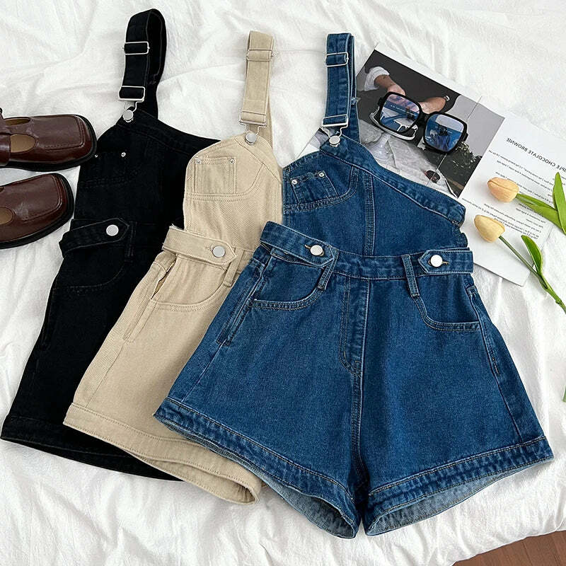 Y2K Grunge Denim Jumpsuit - Retro 90S One-Shoulder Wide Leg Pants, Cool Summer Streetwear