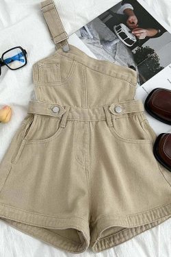 Y2K Grunge Denim Jumpsuit - Retro 90S One-Shoulder Wide Leg Pants, Cool Summer Streetwear