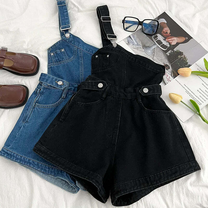 Y2K Grunge Denim Jumpsuit - Retro 90S One-Shoulder Wide Leg Pants, Cool Summer Streetwear