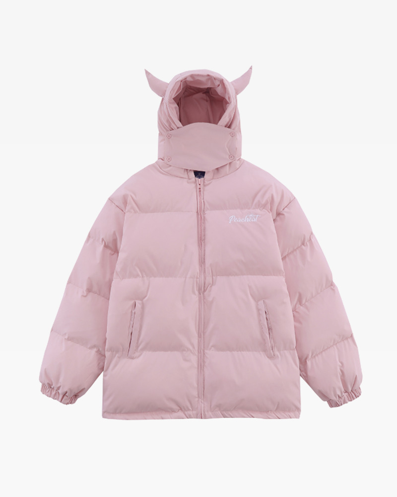 Y2K Grunge Devil Horn Puffer Jacket - Retro 90S Fashion, Gothic Y2K, Summer Y2K Outfits