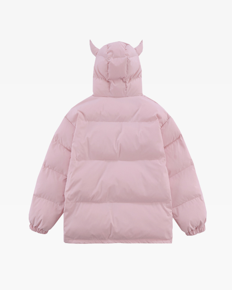 Y2K Grunge Devil Horn Puffer Jacket - Retro 90S Fashion, Gothic Y2K, Summer Y2K Outfits
