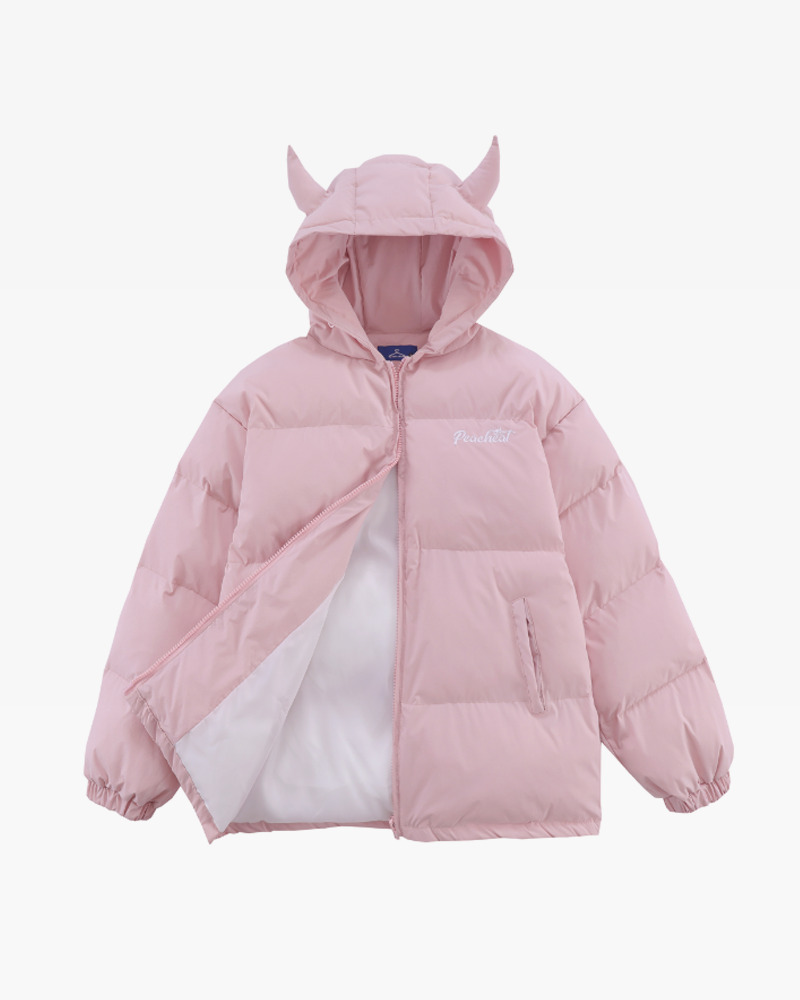 Y2K Grunge Devil Horn Puffer Jacket - Retro 90S Fashion, Gothic Y2K, Summer Y2K Outfits