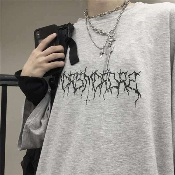 Y2K Grunge Devil Star Print Loose T-Shirt - Retro 90S Summer Outfit, Pastel Goth Style