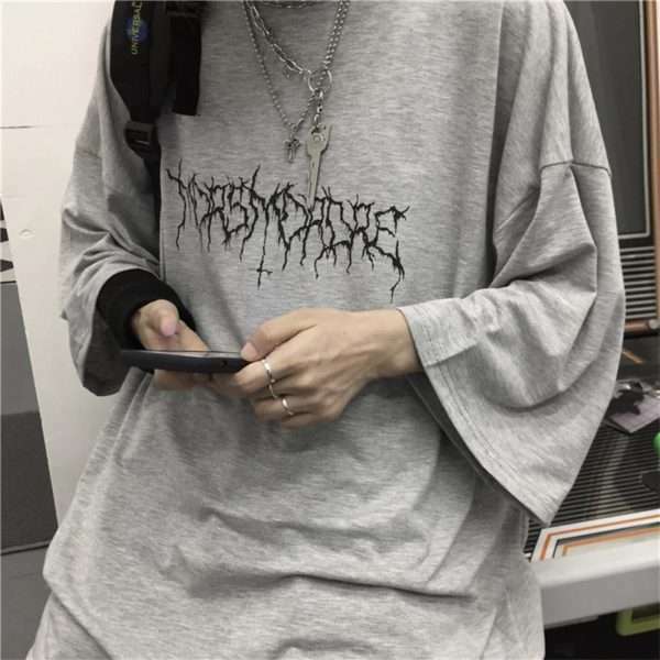 Y2K Grunge Devil Star Print Loose T-Shirt - Retro 90S Summer Outfit, Pastel Goth Style