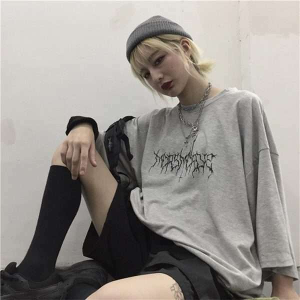 Y2K Grunge Devil Star Print Loose T-Shirt - Retro 90S Summer Outfit, Pastel Goth Style