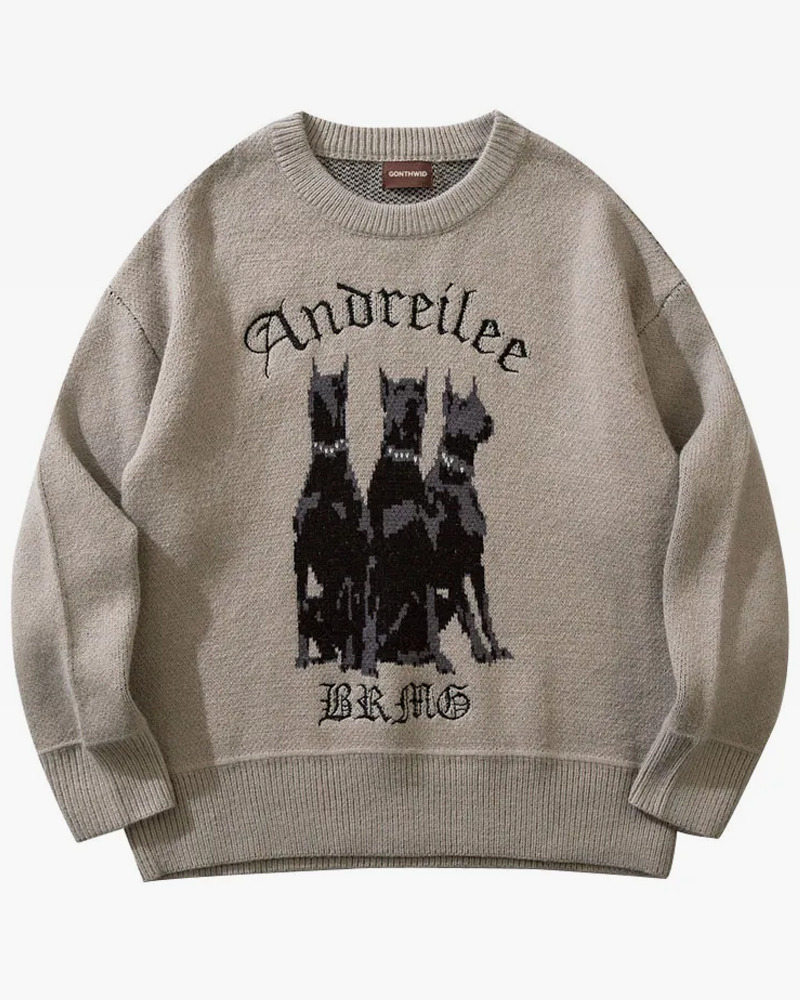 Y2K Grunge Doberman Print Sweater - Retro 90S Fashion, Y2K Outfits, And Pastel Goth Style
