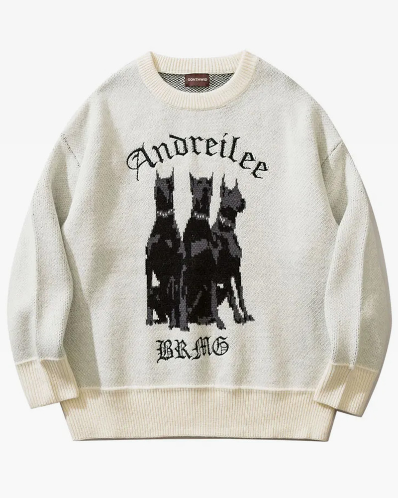 Y2K Grunge Doberman Print Sweater - Retro 90S Fashion, Y2K Outfits, And Pastel Goth Style