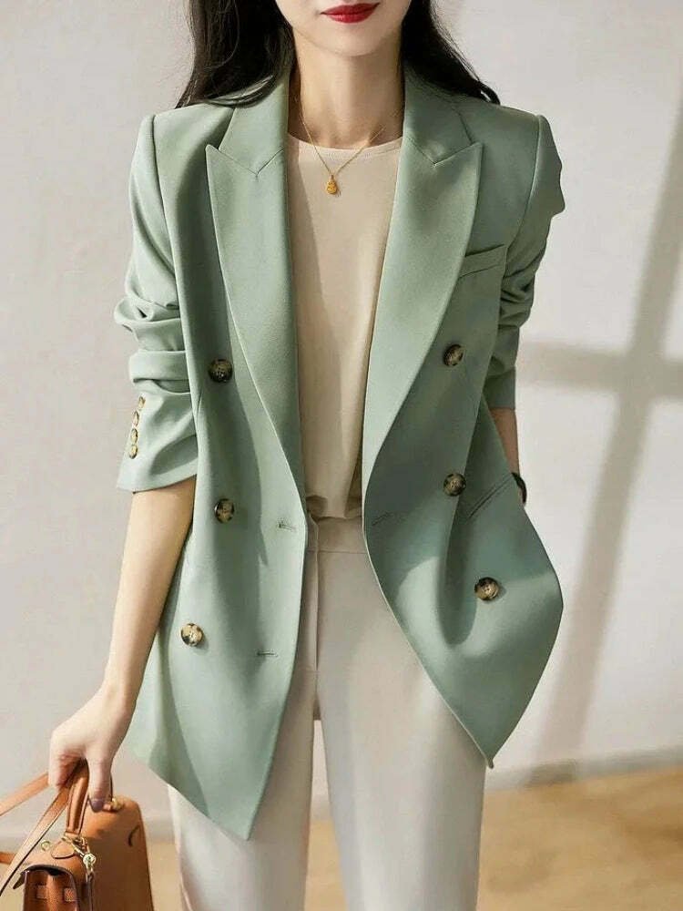 Y2K Grunge Double-Breasted Trench Coat - Retro 90S Fashion, Summer Office Lady French Jacket