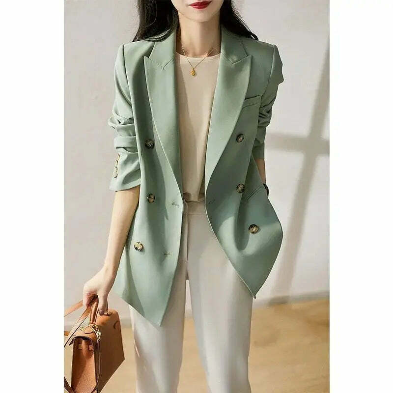 Y2K Grunge Double-Breasted Trench Coat - Retro 90S Fashion, Summer Office Lady French Jacket