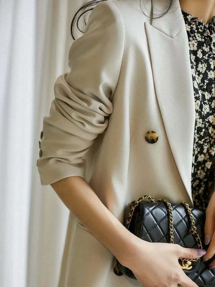 Y2K Grunge Double-Breasted Trench Coat - Retro 90S Fashion, Summer Office Lady French Jacket