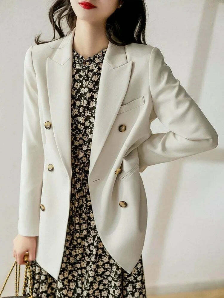 Y2K Grunge Double-Breasted Trench Coat - Retro 90S Fashion, Summer Office Lady French Jacket