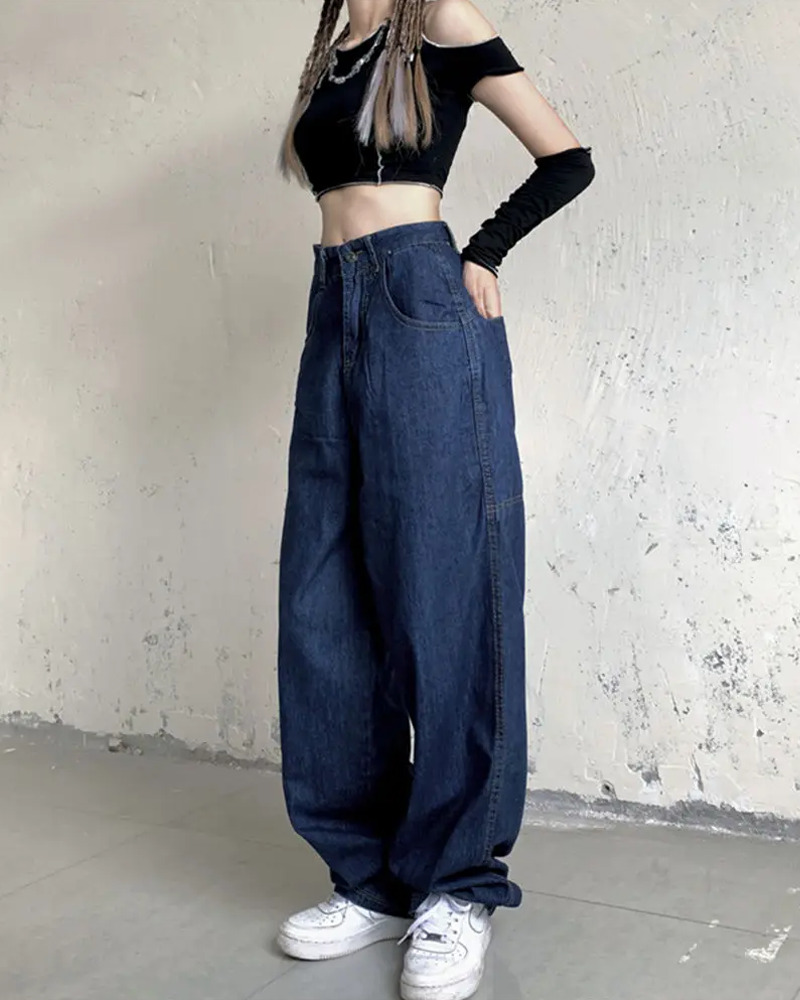 Y2K Grunge Dragon Embroidered Jeans - 90S Retro Style, Summer Y2K Outfits, Gothic Y2K Fashion