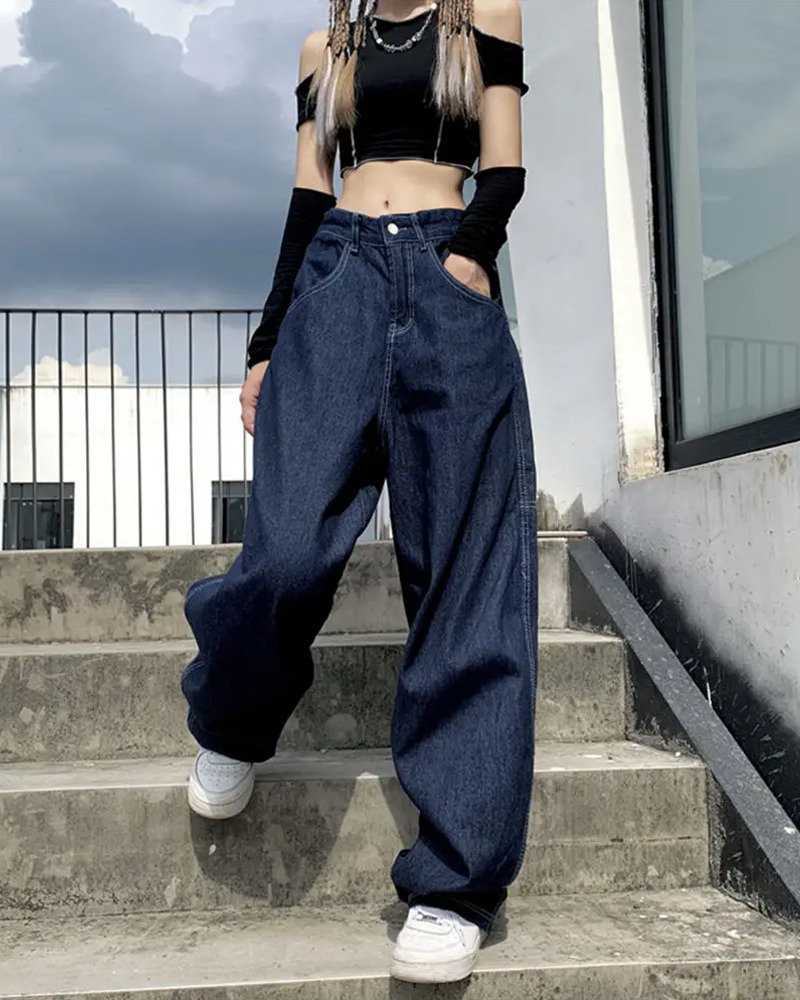 Y2K Grunge Dragon Embroidered Jeans - 90S Retro Style, Summer Y2K Outfits, Gothic Y2K Fashion