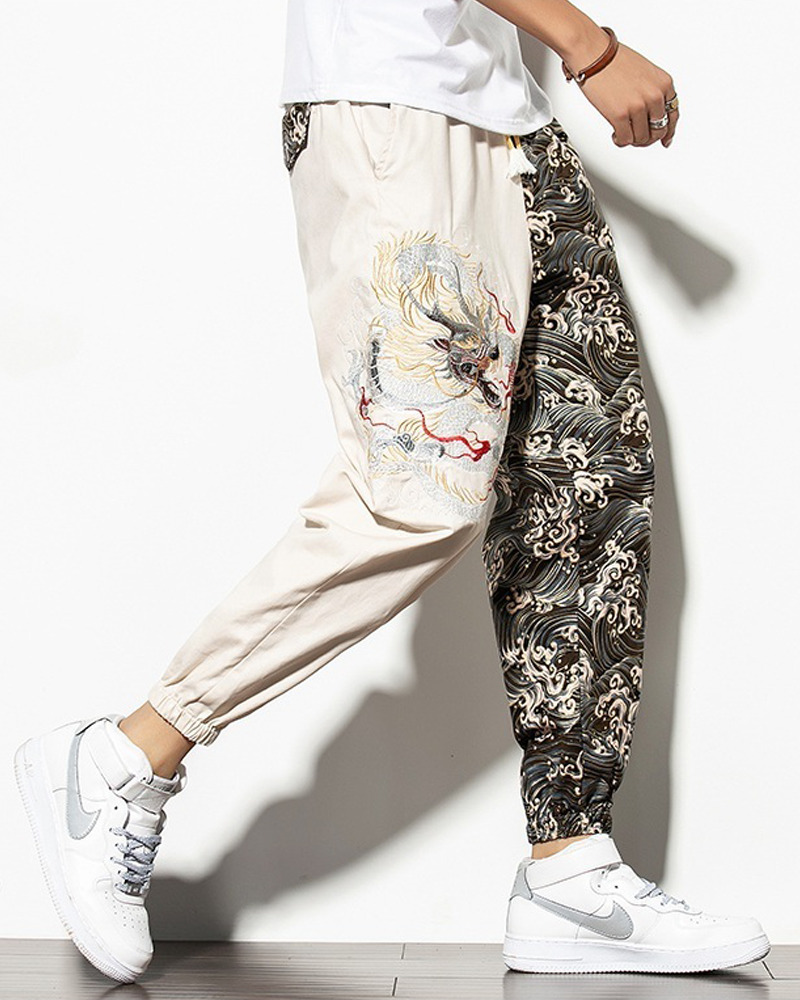 Y2K Grunge Dragon Embroidered Pants - 90S Retro Summer Outfit, Gothic Y2K Fashion