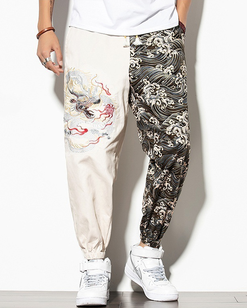 Y2K Grunge Dragon Embroidered Pants - 90S Retro Summer Outfit, Gothic Y2K Fashion
