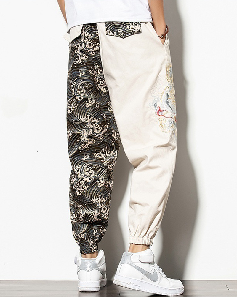 Y2K Grunge Dragon Embroidered Pants - 90S Retro Summer Outfit, Gothic Y2K Fashion