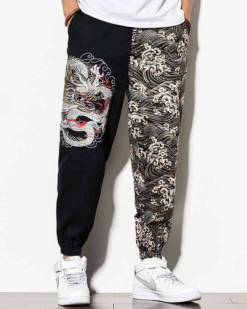Y2K Grunge Dragon Embroidered Pants - 90S Retro Summer Outfit, Gothic Y2K Fashion