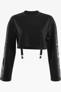 Y2K Grunge Dragon Long Sleeve Crop Top - Retro 90S Fashion, Summer Y2K Outfits, Gothic Style