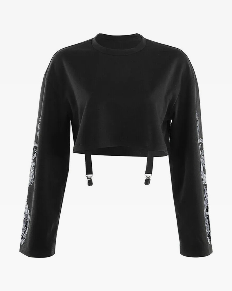 Y2K Grunge Dragon Long Sleeve Crop Top - Retro 90S Fashion, Summer Y2K Outfits, Gothic Style