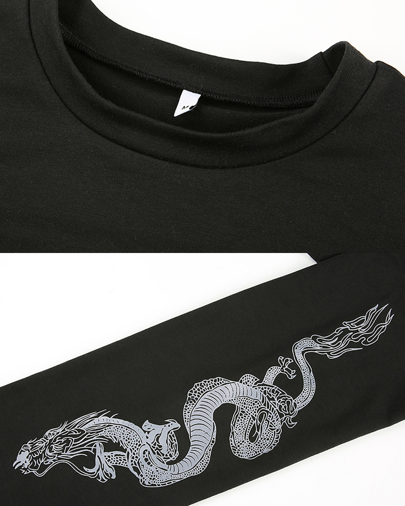 Y2K Grunge Dragon Long Sleeve Crop Top - Retro 90S Fashion, Summer Y2K Outfits, Gothic Style