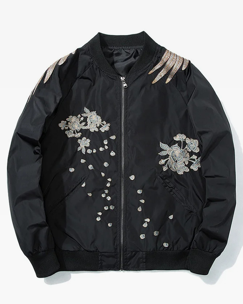 Y2K Grunge Embroidered Phoenix Bomber Jacket - Retro 90S Fashion, Summer & Party Outfits