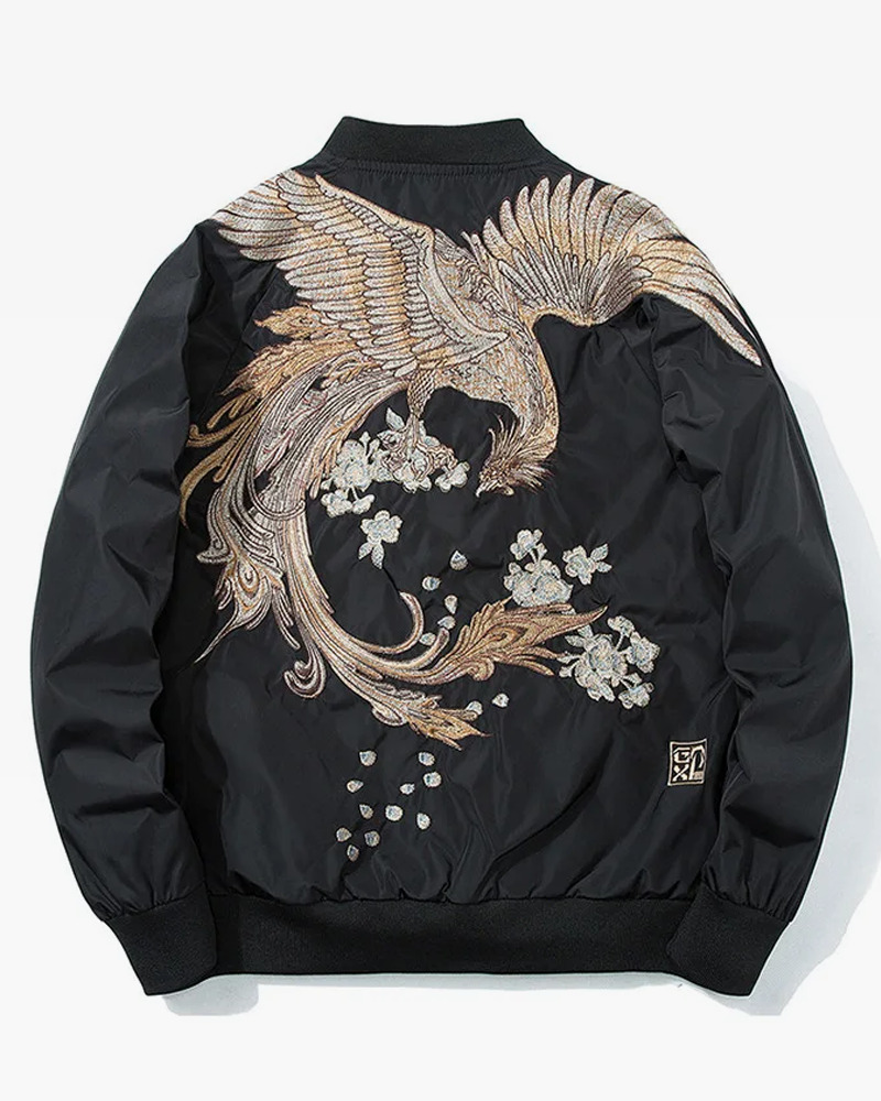 Y2K Grunge Embroidered Phoenix Bomber Jacket - Retro 90S Fashion, Summer & Party Outfits